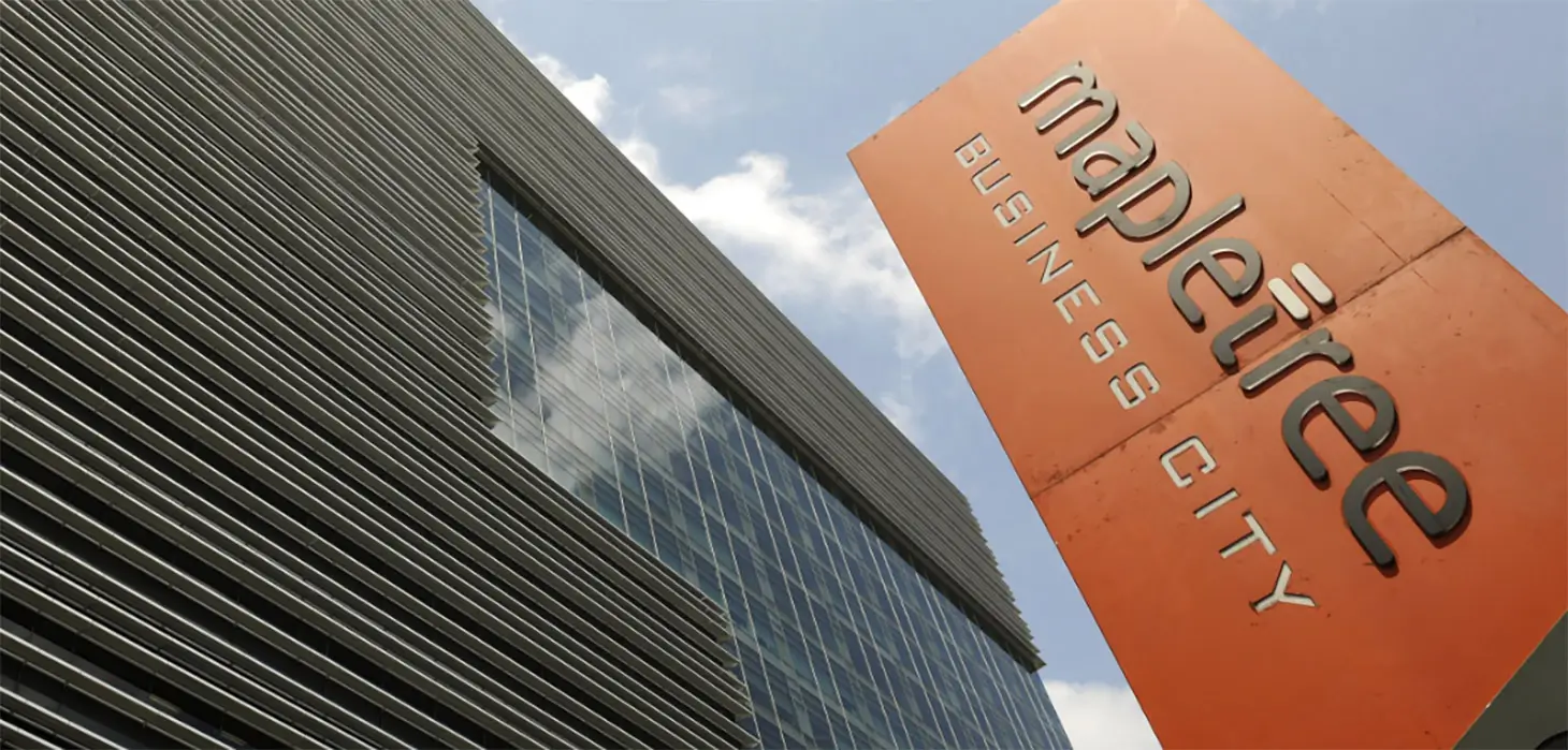 Looking up at Mapletree sign outside Mapletree building