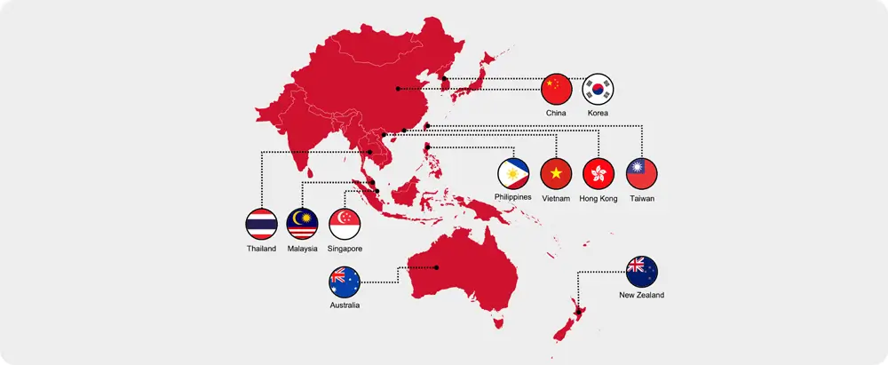 Map of the Asia-Pacific region highlighting countries.